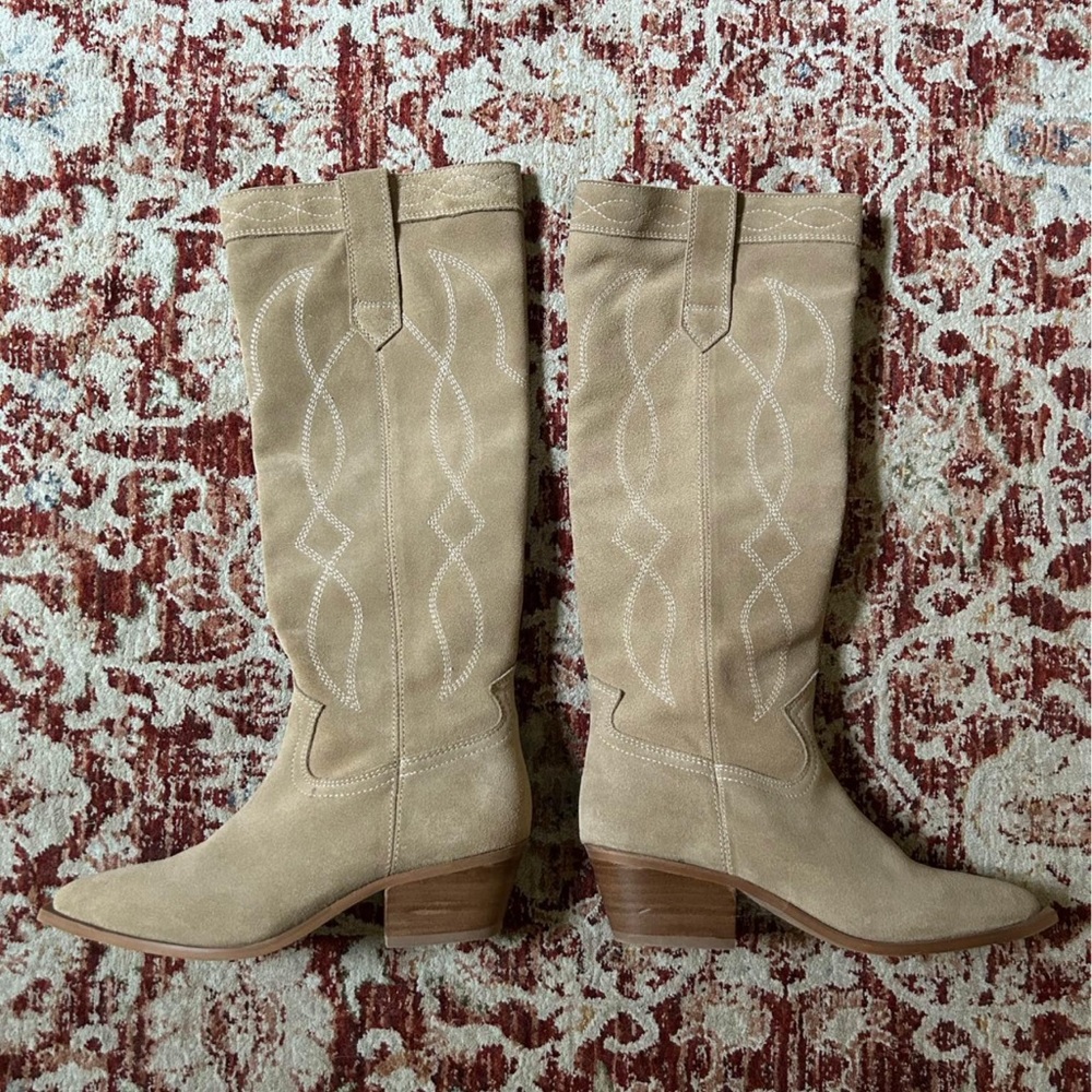 Tan Suede Knee-High Boots